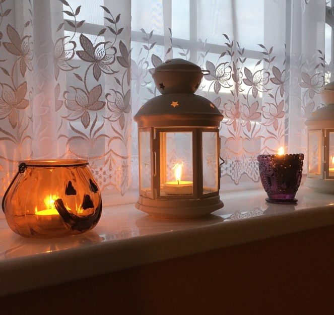pumpkin lantern tea fairy lights autumn